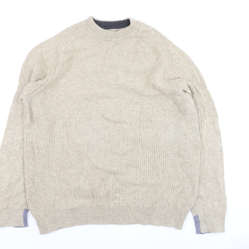 White Stuff Men's Beige Wool Cotton Jumper XL Crew Neck Knit