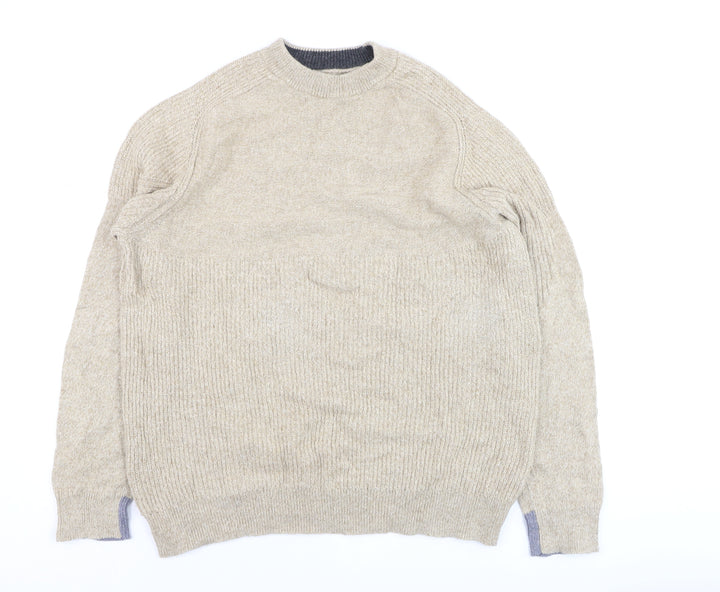 White Stuff Men's Beige Wool Cotton Jumper XL Crew Neck Knit