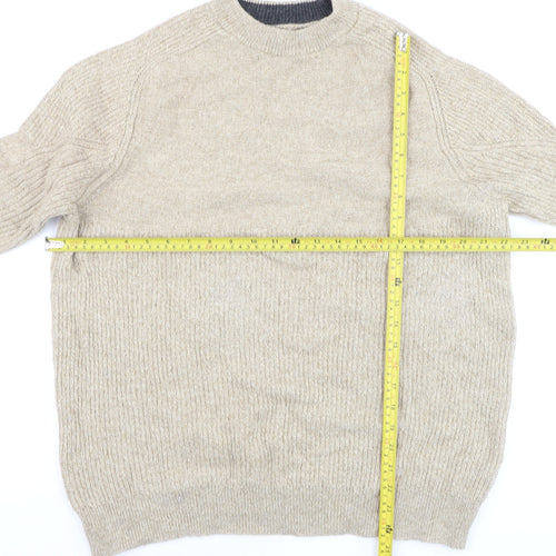 White Stuff Men's Beige Wool Cotton Jumper XL Crew Neck Knit