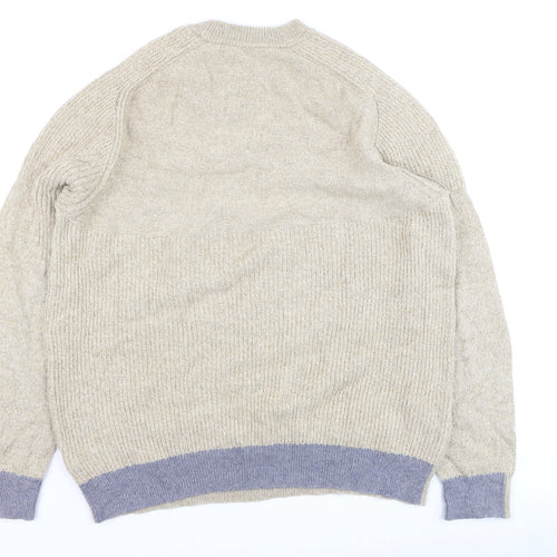 White Stuff Men's Beige Wool Cotton Jumper XL Crew Neck Knit