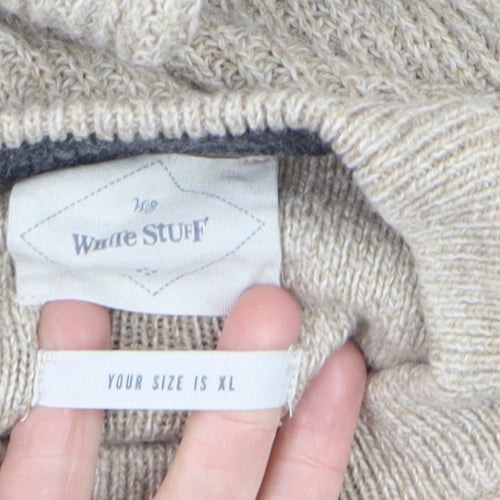 White Stuff Men's Beige Wool Cotton Jumper XL Crew Neck Knit