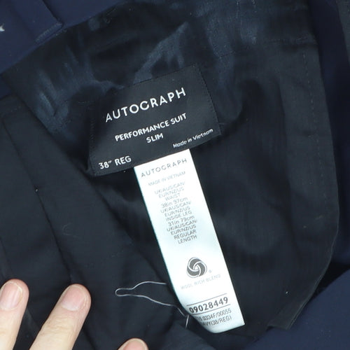 Marks and Spencer Autograph Men's Blue Slim Fit Dress Trousers 38W 31.5L