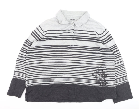 Dash Women’s Grey Striped Long Sleeve Polo Shirt Size 20
