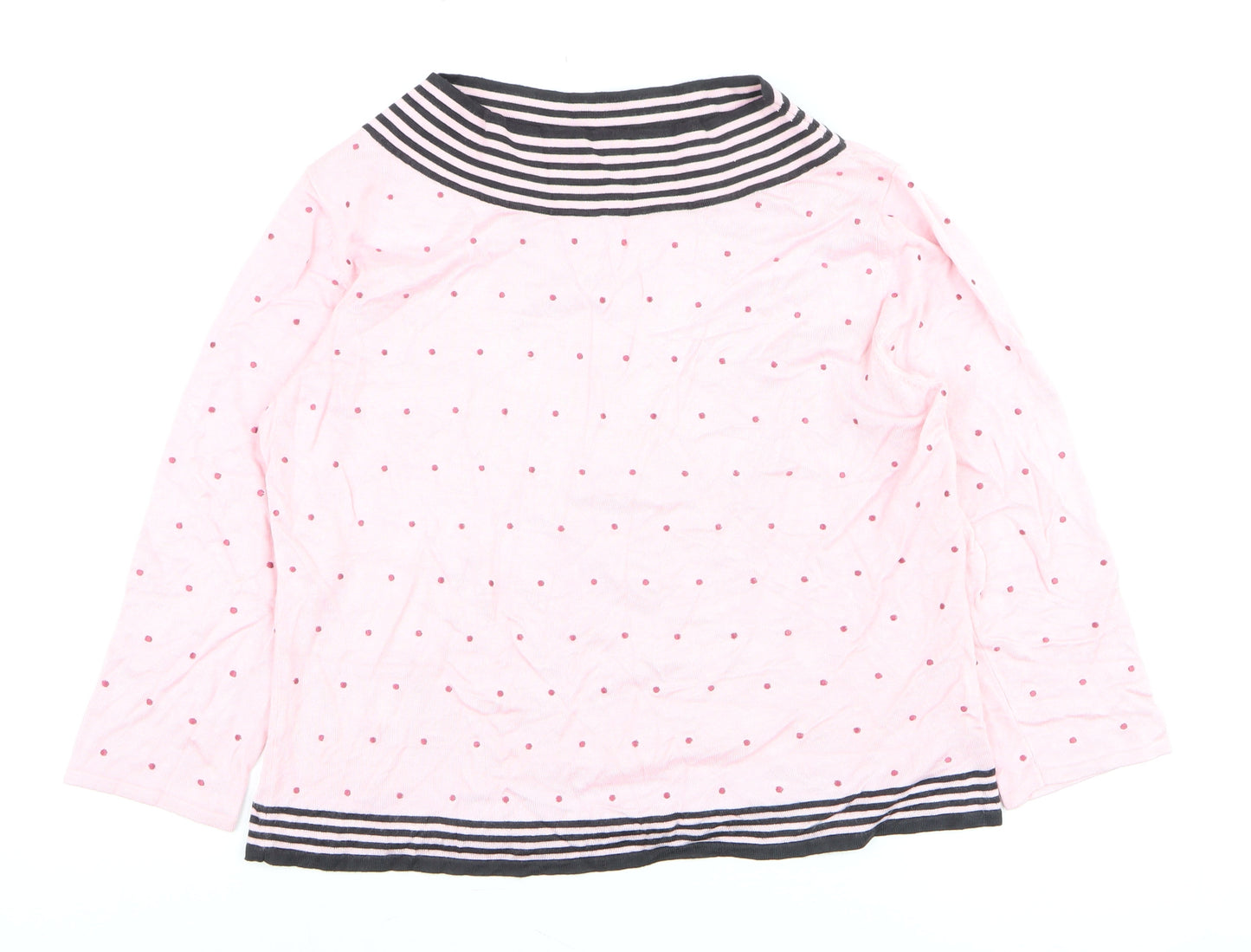 Alex & Co for Alexon Women's Pink Polka Dot 3/4 Sleeve Boat Neck Cotton Top Size 18