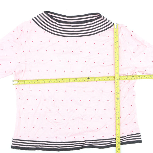 Alex & Co for Alexon Women's Pink Polka Dot 3/4 Sleeve Boat Neck Cotton Top Size 18