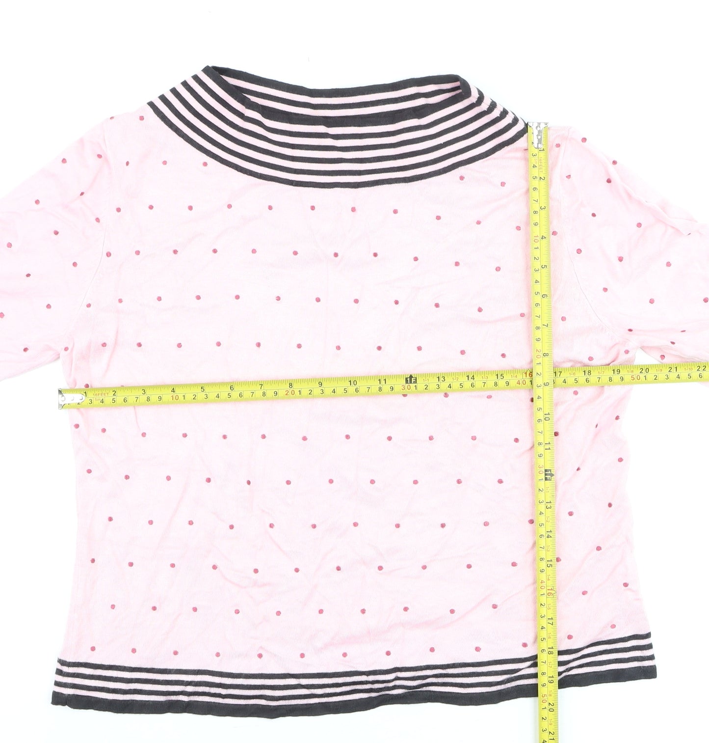 Alex & Co for Alexon Women's Pink Polka Dot 3/4 Sleeve Boat Neck Cotton Top Size 18