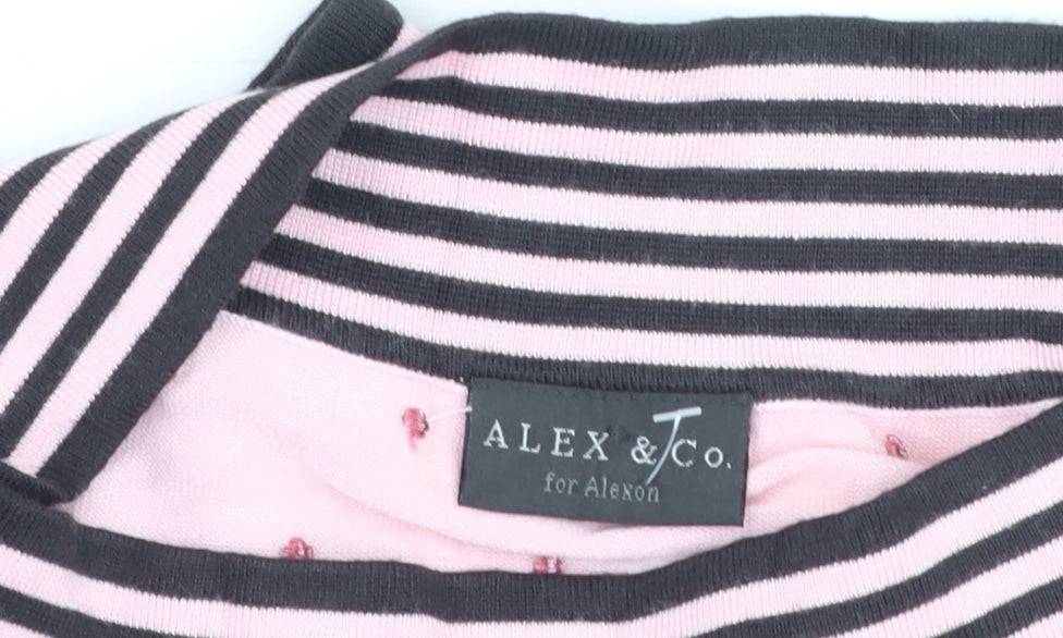 Alex & Co for Alexon Women's Pink Polka Dot 3/4 Sleeve Boat Neck Cotton Top Size 18