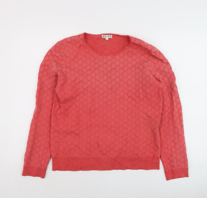 Reiss Women Pink Crew Neck Geometric Knit Jumper Size L