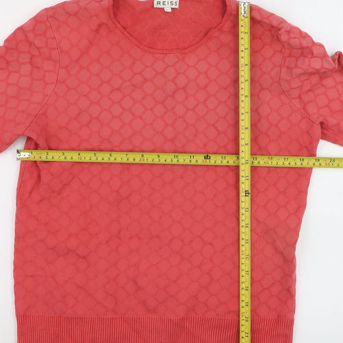Reiss Women Pink Crew Neck Geometric Knit Jumper Size L