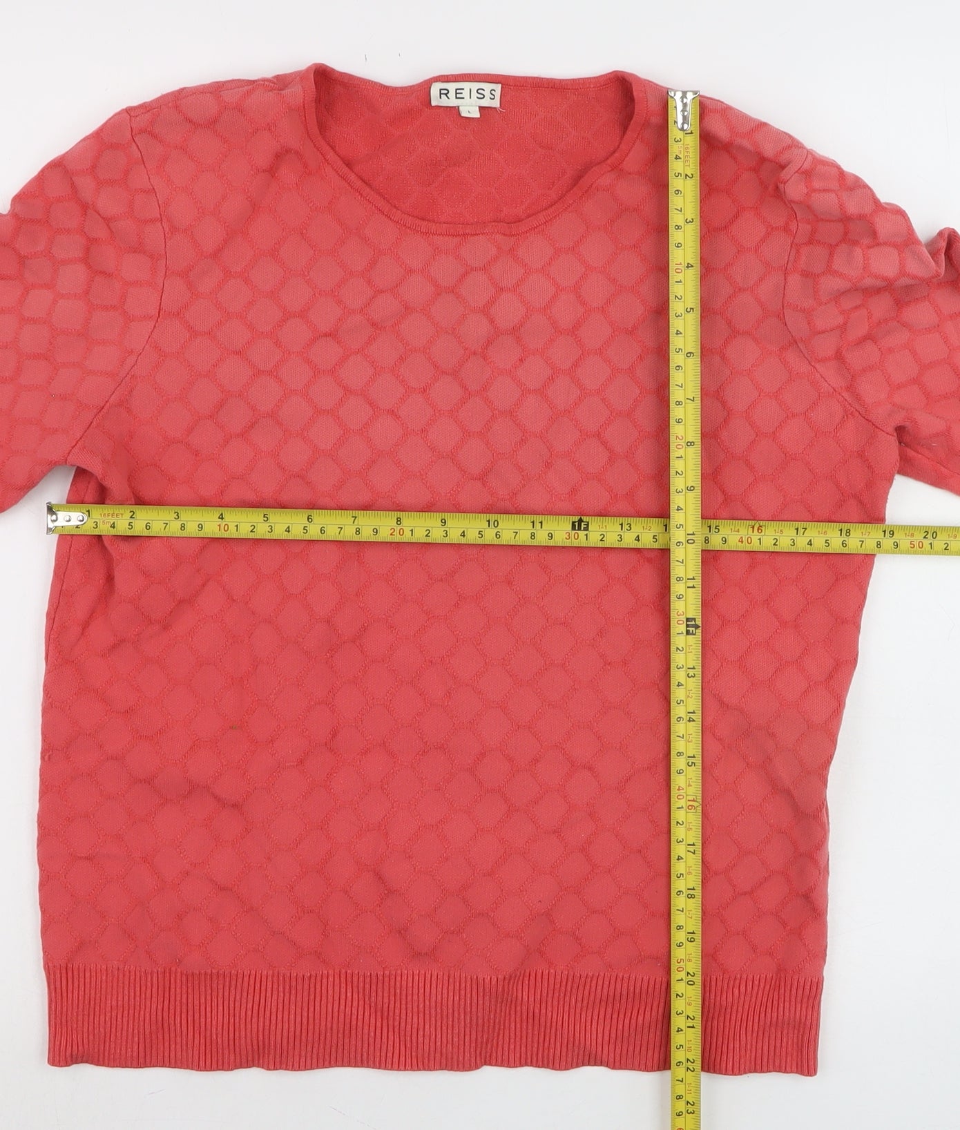 Reiss Women Pink Crew Neck Geometric Knit Jumper Size L
