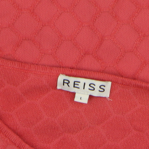 Reiss Women Pink Crew Neck Geometric Knit Jumper Size L