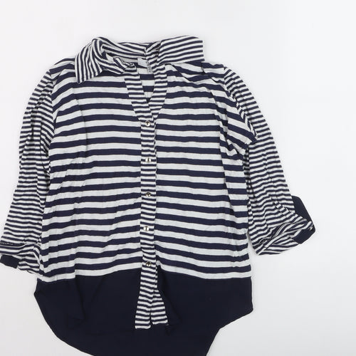 Tinta Women's Blue Striped Button-Up Collared Shirt Size 12