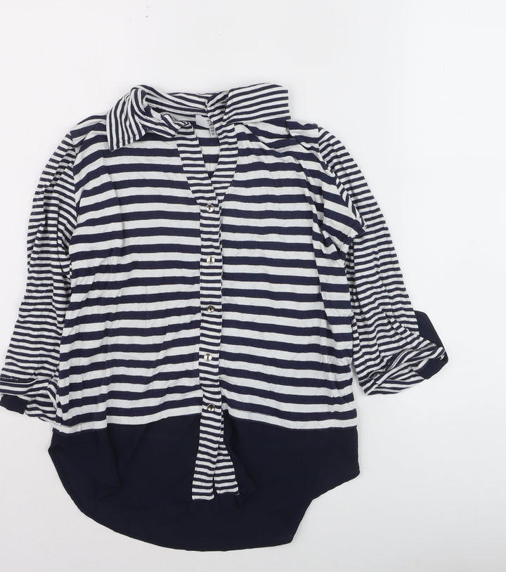 Tinta Women's Blue Striped Button-Up Collared Shirt Size 12