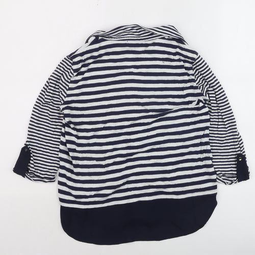 Tinta Women's Blue Striped Button-Up Collared Shirt Size 12