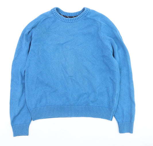 Lands' End Men's Blue Cotton Crew Neck Pullover Jumper Size L