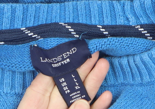 Lands' End Men's Blue Cotton Crew Neck Pullover Jumper Size L