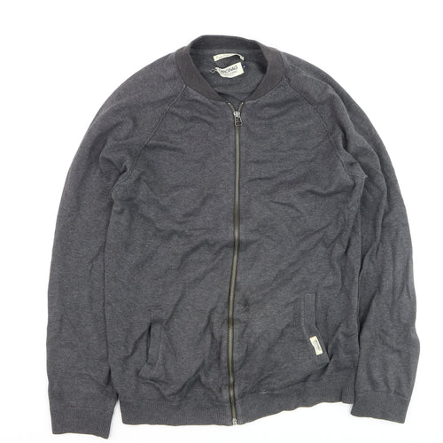 Jack & Jones Mens Grey Full Zip Cotton Jumper Size L