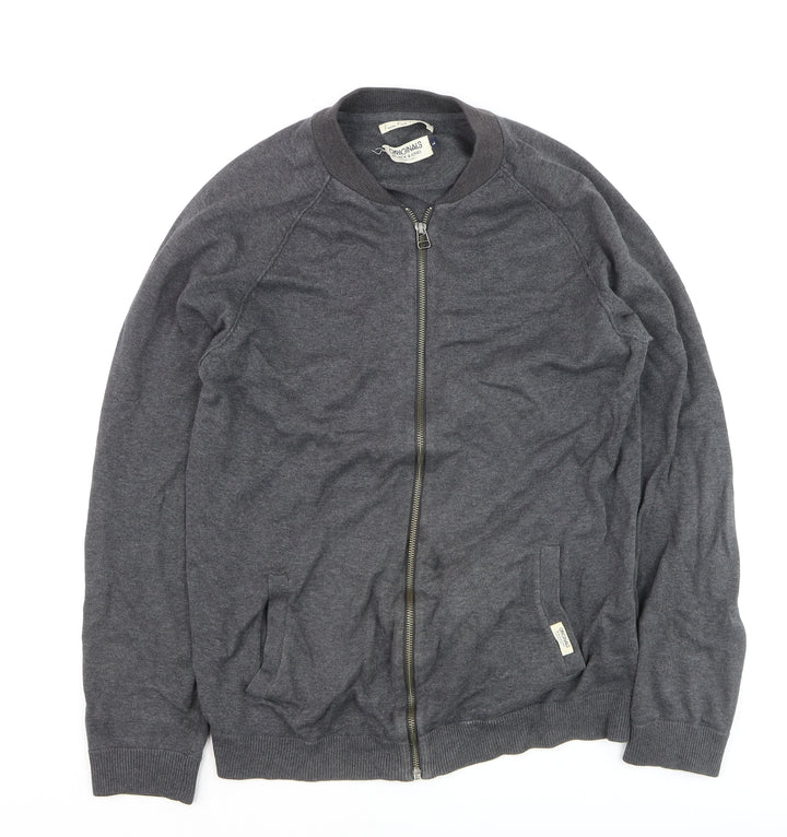 Jack & Jones Mens Grey Full Zip Cotton Jumper Size L