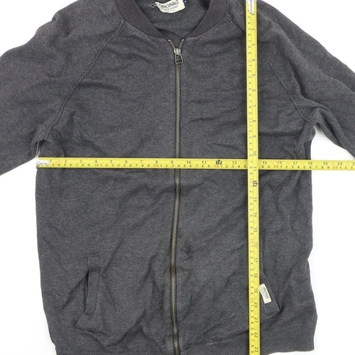 Jack & Jones Mens Grey Full Zip Cotton Jumper Size L