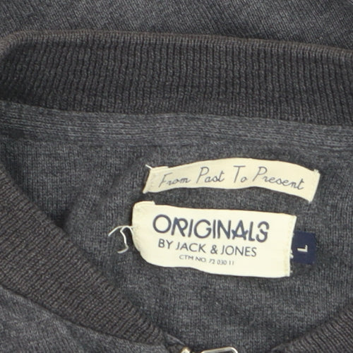 Jack & Jones Mens Grey Full Zip Cotton Jumper Size L
