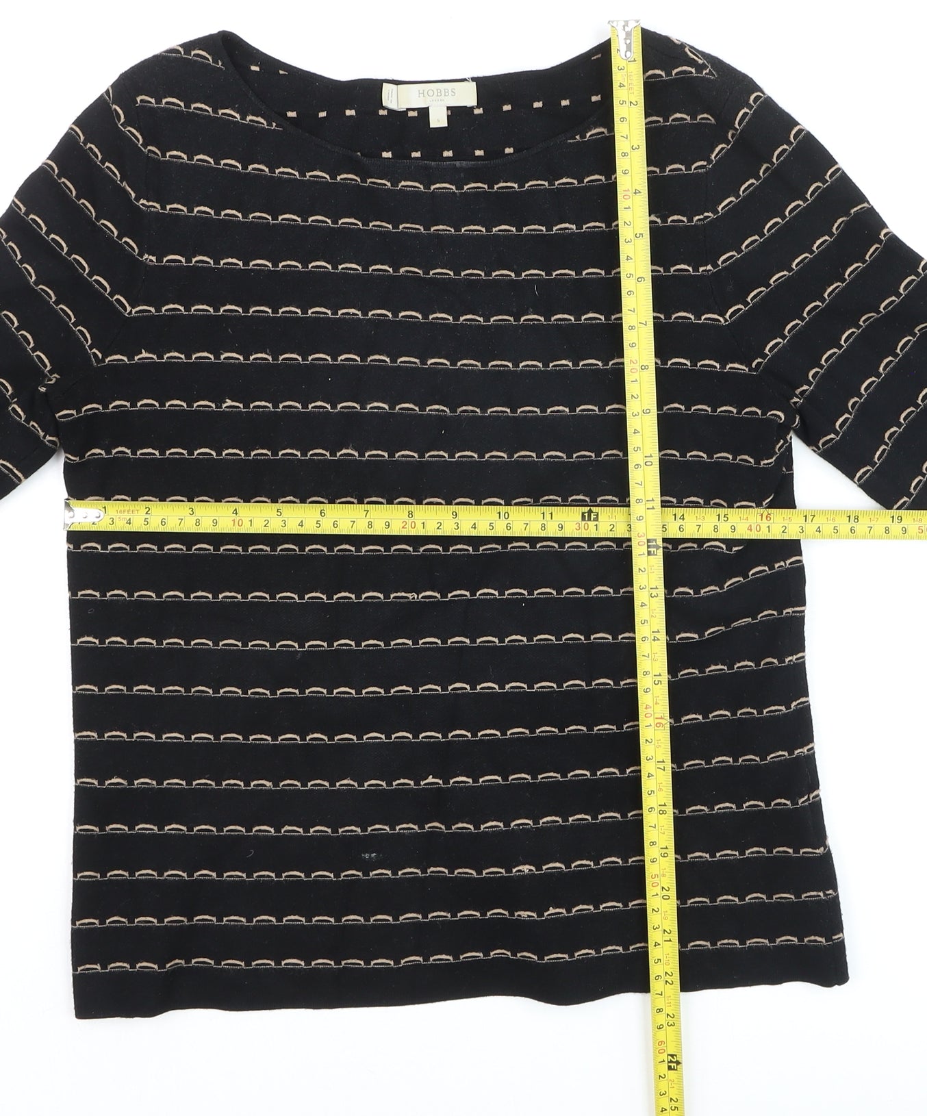 Hobbs Women’s Black Striped 3/4 Sleeve Knit Top Size S