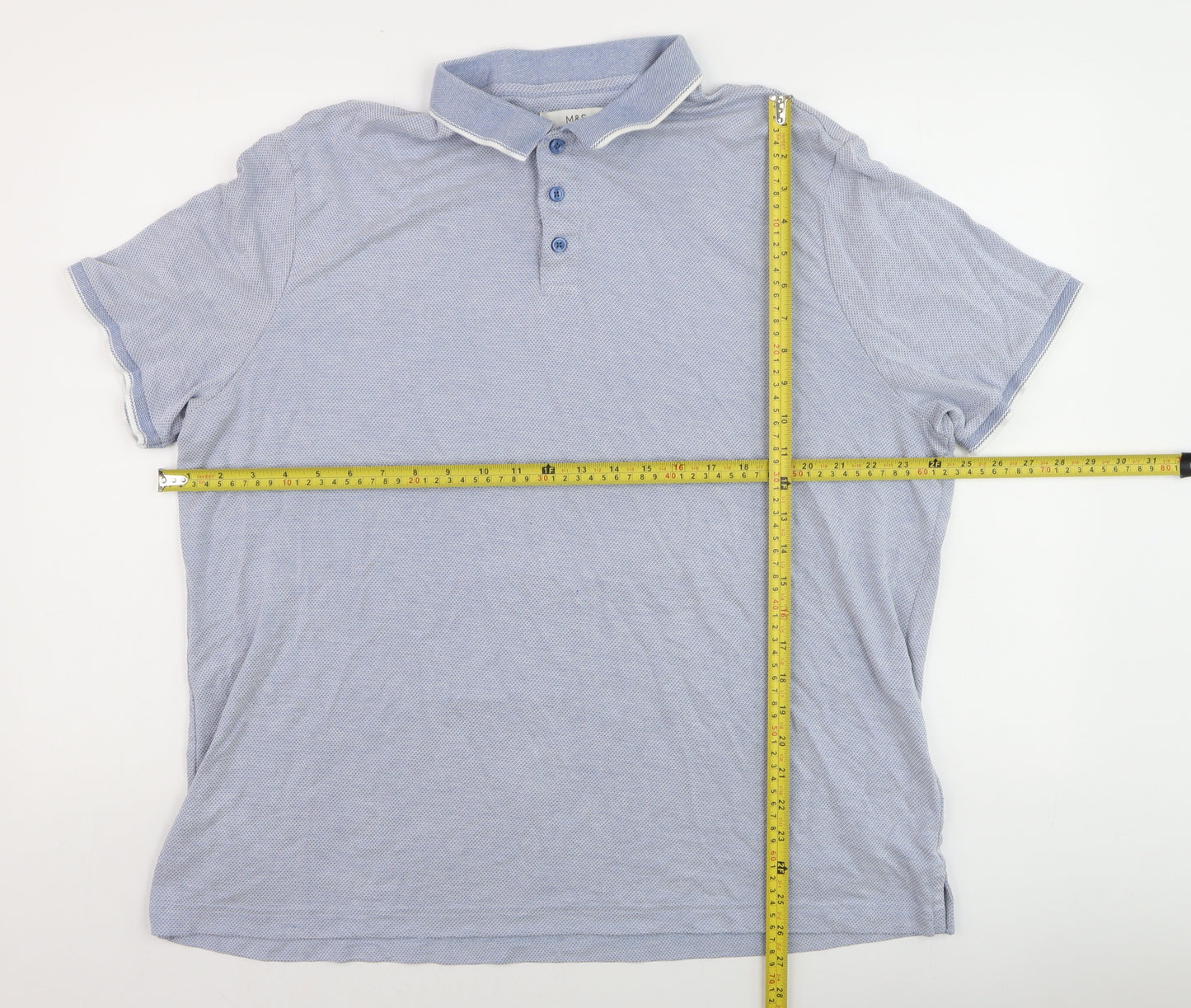 Marks and Spencer Men's Blue 2XL Short Sleeve Polo Shirt