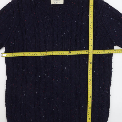 Burton Menswear Navy Wool Cable-Knit Crew Neck Jumper Small