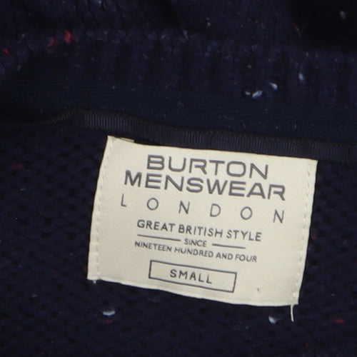 Burton Menswear Navy Wool Cable-Knit Crew Neck Jumper Small