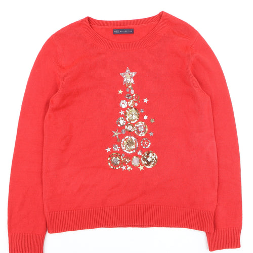 Marks and Spencer Womens Red Christmas Sequin Jumper Medium