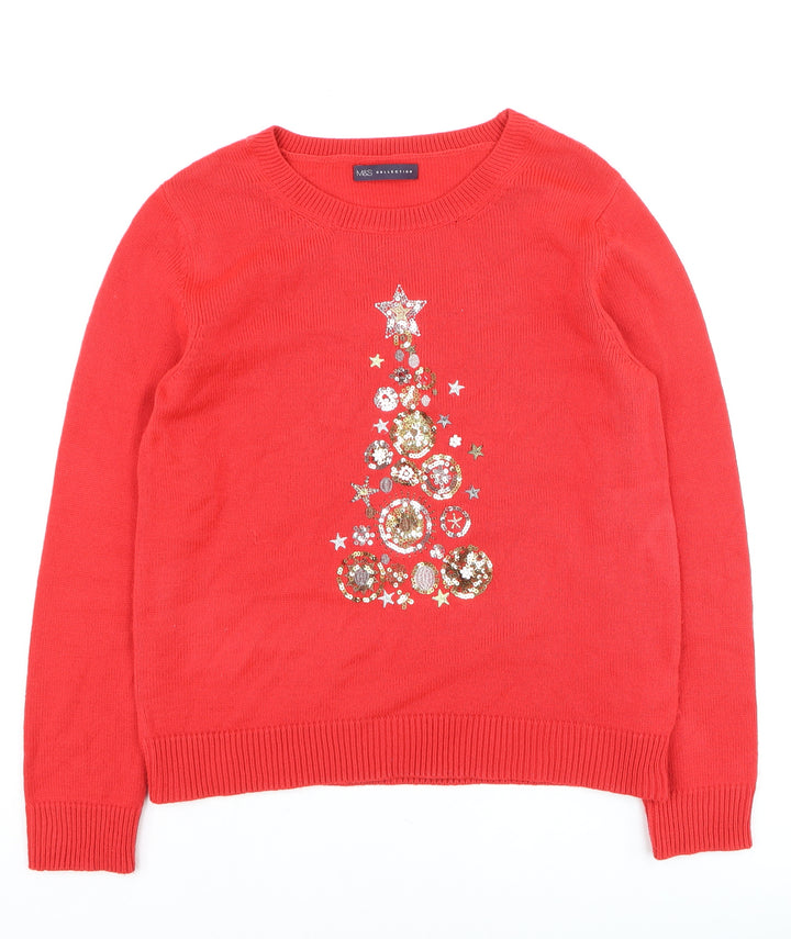 Marks and Spencer Womens Red Christmas Sequin Jumper Medium
