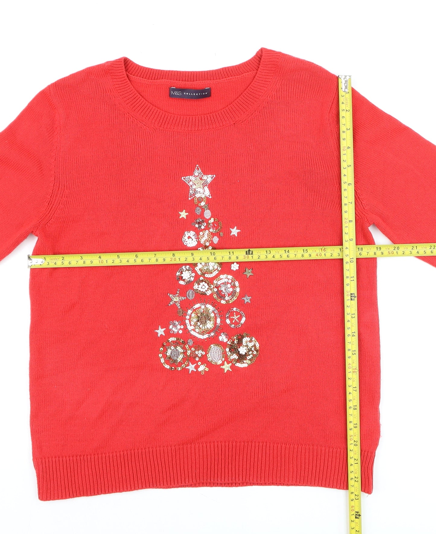 Marks and Spencer Womens Red Christmas Sequin Jumper Medium