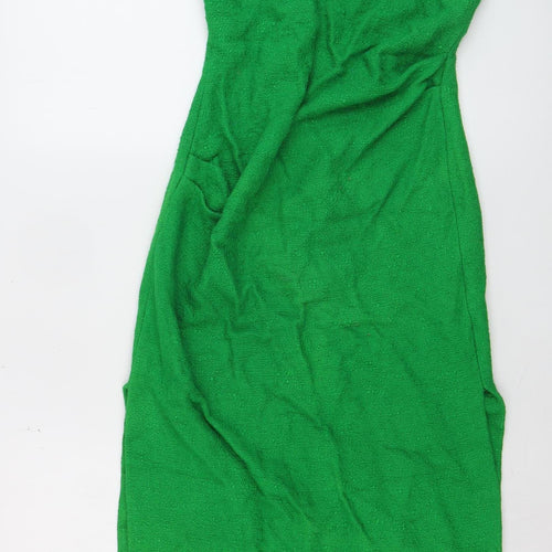ZARA Women Green Sheath Midi Dress Size 8 Fringe Detail