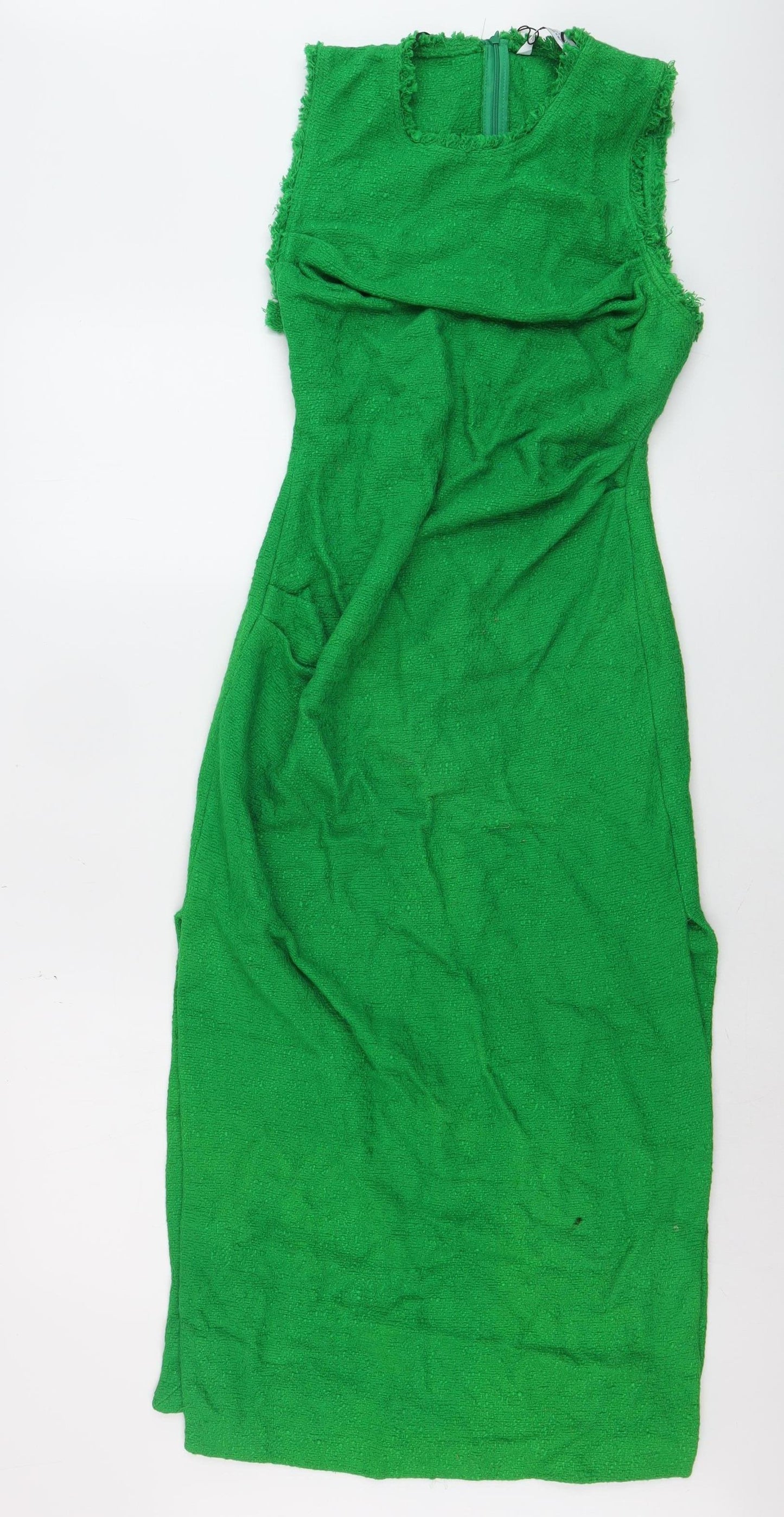 ZARA Women Green Sheath Midi Dress Size 8 Fringe Detail