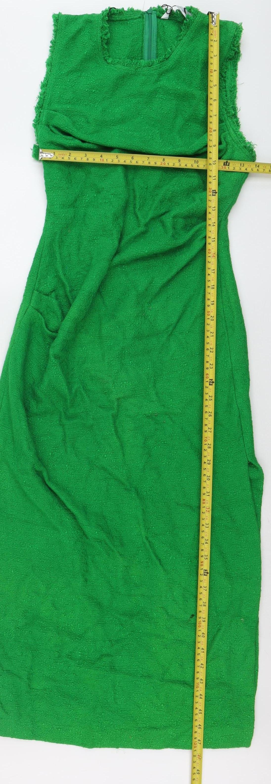 ZARA Women Green Sheath Midi Dress Size 8 Fringe Detail
