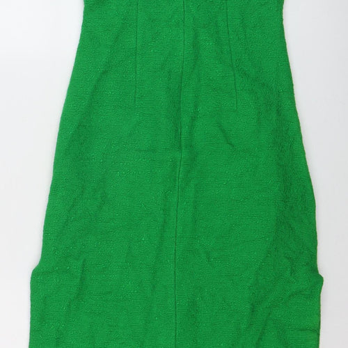 ZARA Women Green Sheath Midi Dress Size 8 Fringe Detail