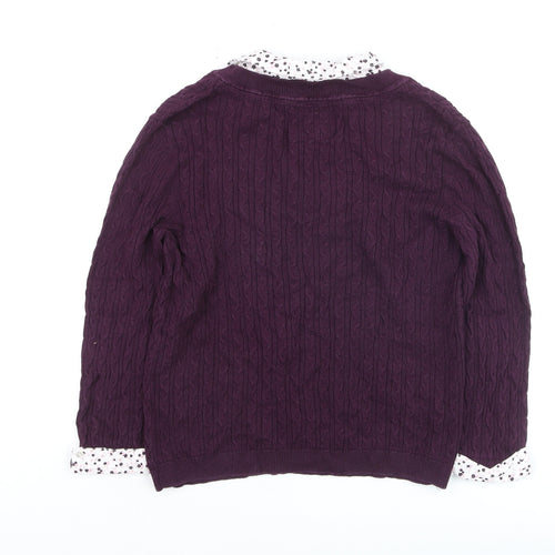 Maine New England Women's Purple Cable-Knit V-Neck Cotton Jumper Size 14