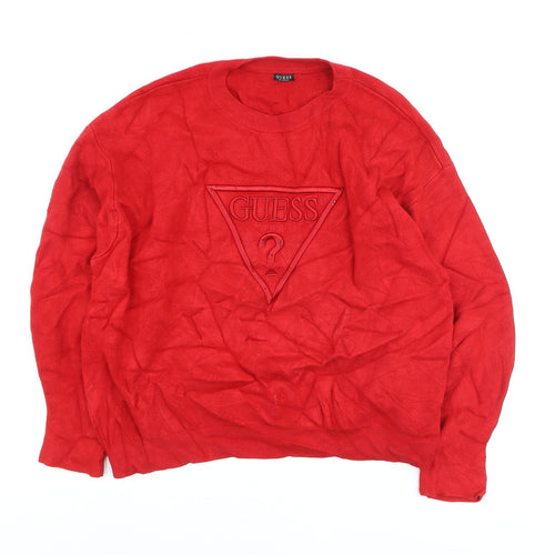 Guess Womens Red Crew Neck Logo Pullover Jumper Size S