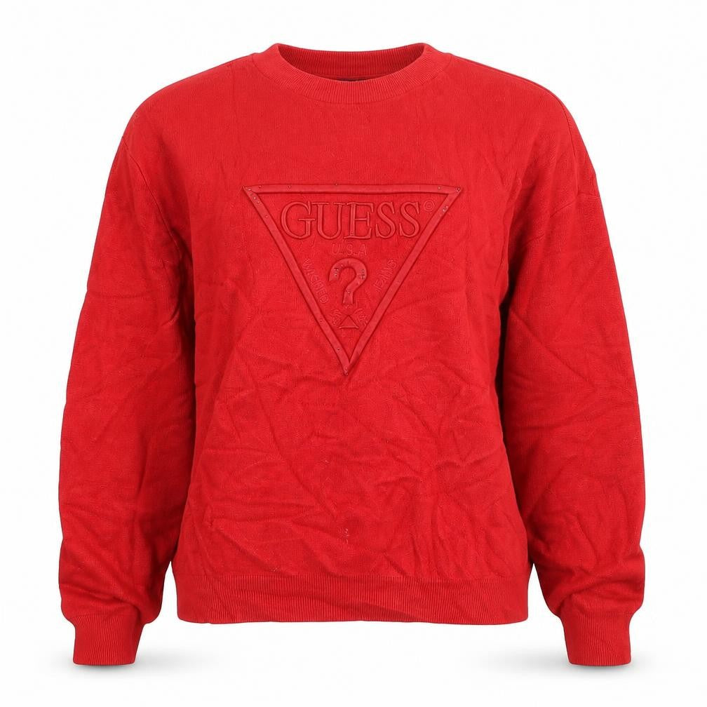 Guess Womens Red Crew Neck Logo Pullover Jumper Size S