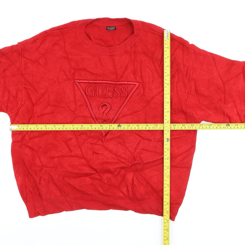 Guess Womens Red Crew Neck Logo Pullover Jumper Size S