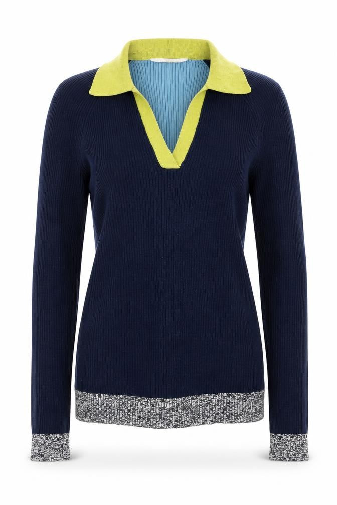 White Stuff Women’s Blue Green Polo Long Sleeve Cotton Top Size 8