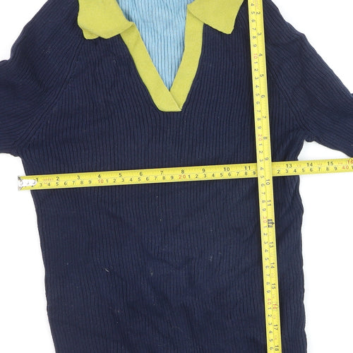 White Stuff Women’s Blue Green Polo Long Sleeve Cotton Top Size 8