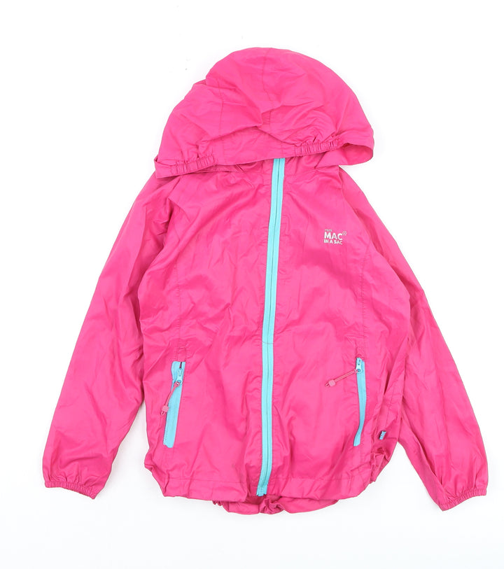 Mac In A Sac Girls Pink Waterproof Hooded Rain Coat Jacket 5-7 Years
