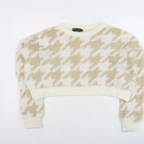 PrettyLittleThing Women’s Beige Houndstooth Knit Jumper Size S