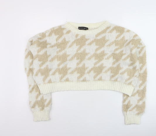 PrettyLittleThing Women’s Beige Houndstooth Knit Jumper Size S