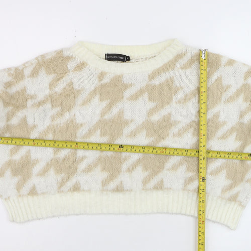 PrettyLittleThing Women’s Beige Houndstooth Knit Jumper Size S