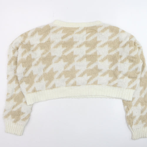 PrettyLittleThing Women’s Beige Houndstooth Knit Jumper Size S