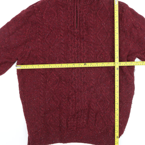 Peter Gribby Men's Red Wool Cable Knit 1/2 Zip Jumper Size L
