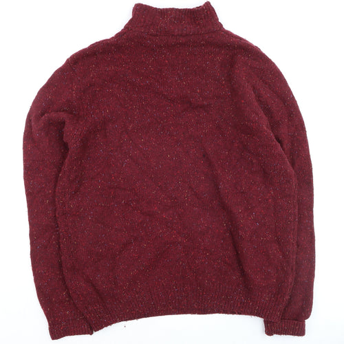 Peter Gribby Men's Red Wool Cable Knit 1/2 Zip Jumper Size L