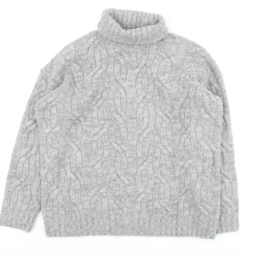 Marks and Spencer Men's Grey Cable Knit Roll Neck Jumper Size S