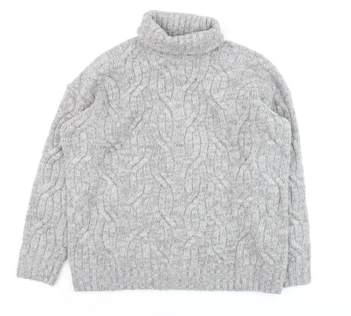 Marks and Spencer Men's Grey Cable Knit Roll Neck Jumper Size S